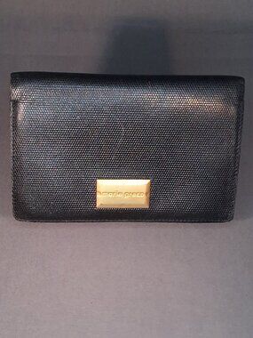 Vintage 80s Marie Greco Black Lizard Embossed Leather Kiss Lock Wallet